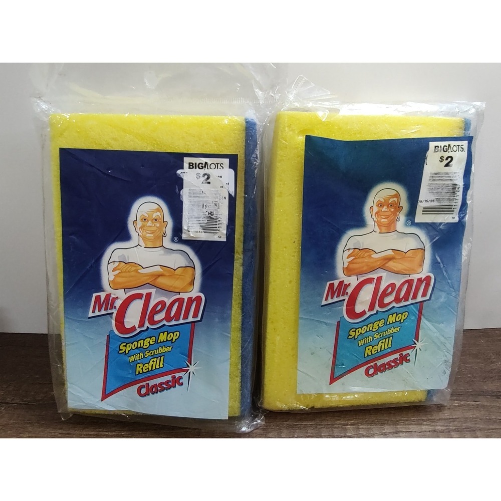 Mr Clean Classic Sponge Mop with Scrubber Refill - NOS Vintage 2006 - Lot of 2